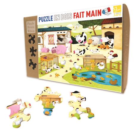 Puzzle en bois La ferme d'olivier huette Marron 1 - vertbaudet enfant 