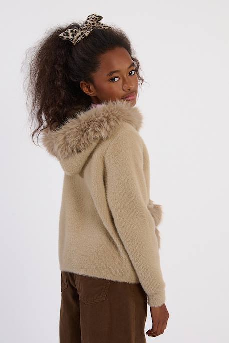 Gilet En Fausse Fourrure à Capuche Citrouille - Taille 7 - Crème Ivoire - Occasion