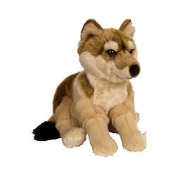 Jouet-Peluche - peluche loup allongé marron - 30 cm