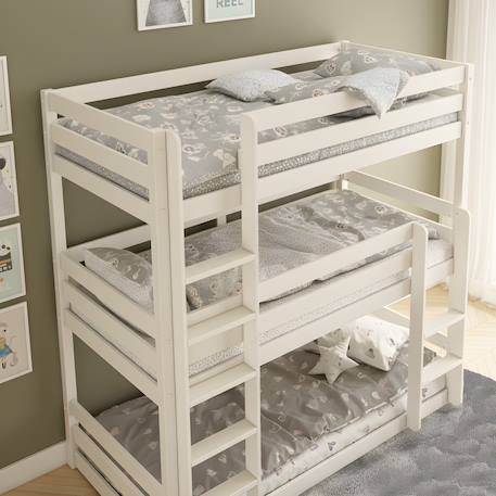 Lit superposé triple en bois massif isidore Blanc 3 - vertbaudet enfant 