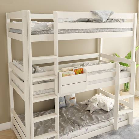 Lit superposé triple en bois massif isidore Blanc 4 - vertbaudet enfant 