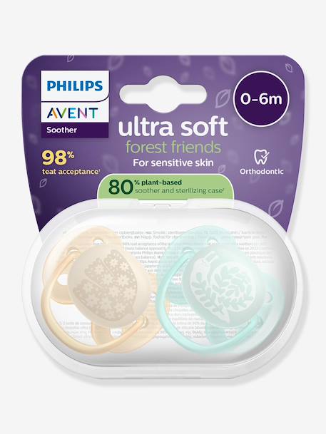 Lot de 2 sucettes ultra soft 0-6 mois forest friends bleu+bleu imprimé 10 - vertbaudet enfant 
