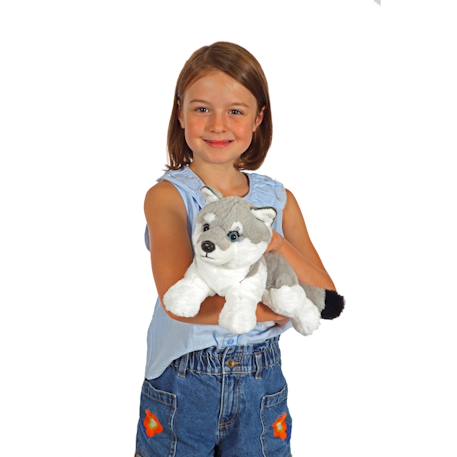 Peluche - peluche loup allongé gris & blanc - 25 cm Noir 2 - vertbaudet enfant 