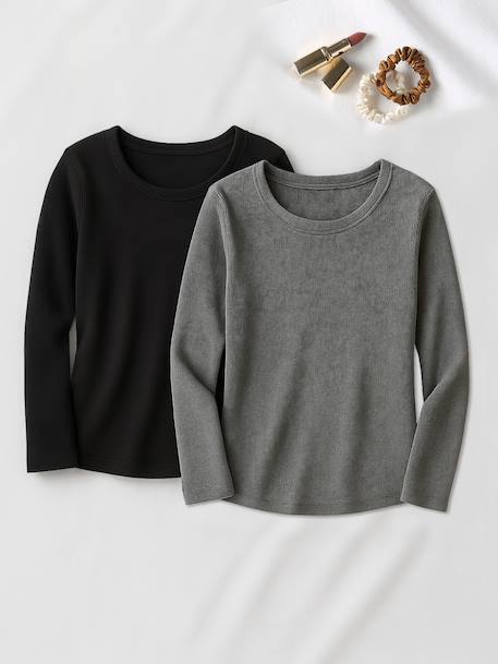 Lot de 2 tee-shirts de grossesse en côtes Lot noir + gris 1 - vertbaudet enfant 