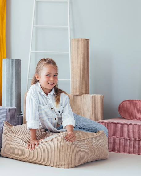 Pouf enfant ottoman carré - coussin de sol déhoussable en velours côtelé Blueberry blue+Brown sugar+Marshmallow+Peppermint green+Pink mousse+Toffee 9 - vertbaudet enfant 
