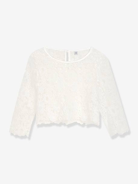Robe de fête DISABEL en dentelle avec jupe en tulle pailleté fille DANAMADE écru 2 - vertbaudet enfant 