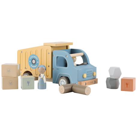 Camion-benne en bois Jaune, bleu, écru 2 - vertbaudet enfant 