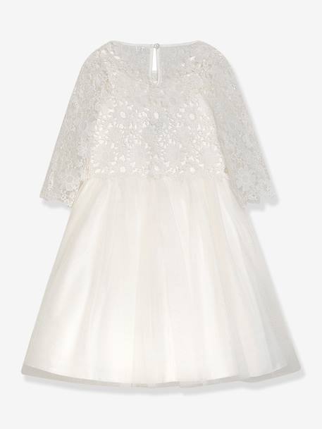 Robe de fête DISABEL en dentelle avec jupe en tulle pailleté fille DANAMADE écru 4 - vertbaudet enfant 
