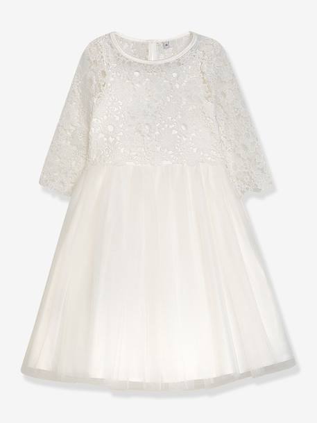 Robe de fête DISABEL en dentelle avec jupe en tulle pailleté fille DANAMADE écru 1 - vertbaudet enfant 