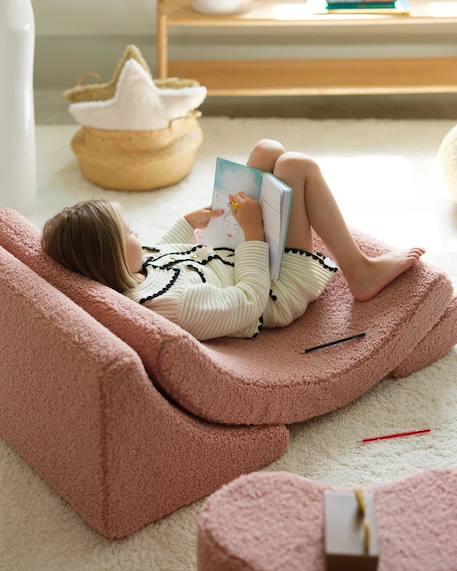 Fauteuil de jeu enfant - pouf design lune en teddy Biscuit+Cream white+Guava+Matcha 17 - vertbaudet enfant 
