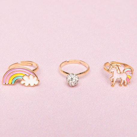 Set de 3 bagues ajustables licorne arc en ciel Rose 2 - vertbaudet enfant 