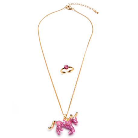 Set collier et bague licorne rose pailletée Rose 1 - vertbaudet enfant 