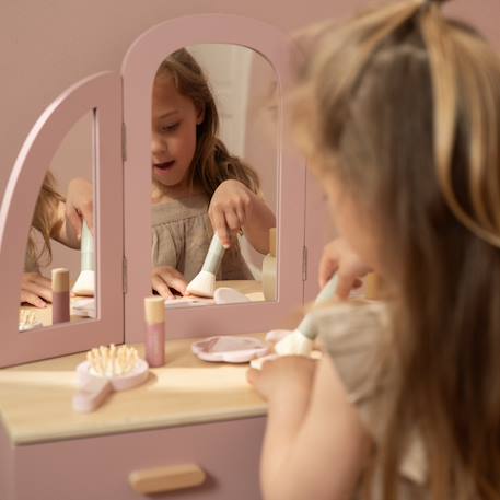 Coiffeuse en bois rose avec miroir à trois volets Rose 2 - vertbaudet enfant 