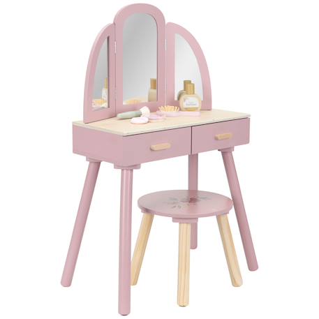 Coiffeuse en bois rose avec miroir à trois volets Rose 3 - vertbaudet enfant 