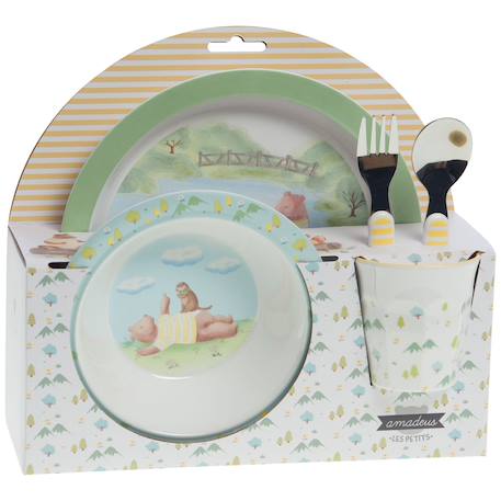 Coffret repas léonard (5 pièces) Bleu, jaune, vert 2 - vertbaudet enfant 