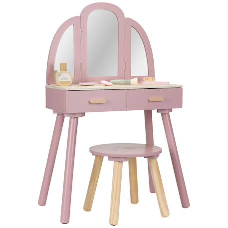 Coiffeuse en bois rose avec miroir à trois volets Rose 1 - vertbaudet enfant 