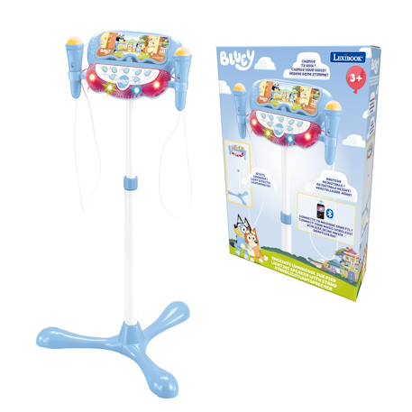 Microphone bluey sur pied ajustable lumineux avec enceinte, 2 micros et effets vocaux, enceinte bluetooth Bleu 1 - vertbaudet enfant 