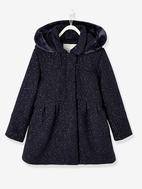 Manteau à capuche en drap de laine fille Marine grisé+VIOLINE 1 - vertbaudet enfant 