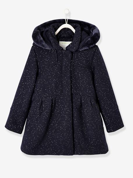 Manteau à capuche fille drap de laine Marine grisé 1 - vertbaudet enfant 