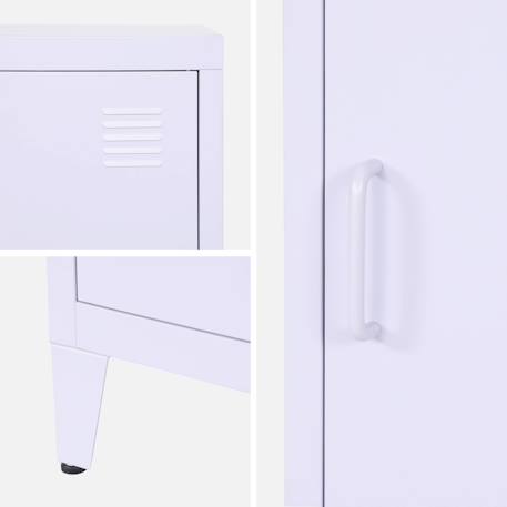 Lot de 2 tables de chevet industrielle métal, 1 porte Bleu gris+Lilas 11 - vertbaudet enfant 