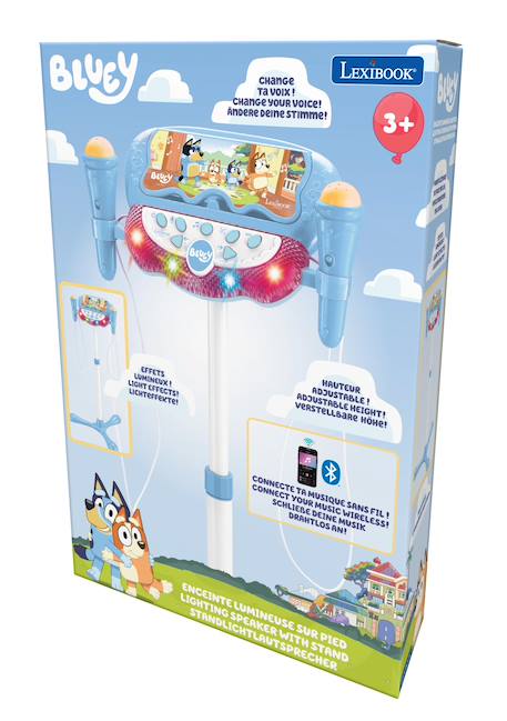 Microphone bluey sur pied ajustable lumineux avec enceinte, 2 micros et effets vocaux, enceinte bluetooth Bleu 4 - vertbaudet enfant 