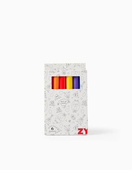 Fille-Accessoires-Fourniture scolaire-stylo, règle, ciseaux-Pack 6 marqueurs à leau