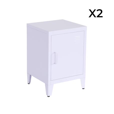 Lot de 2 tables de chevet industrielle métal, 1 porte Bleu gris+Lilas 12 - vertbaudet enfant 