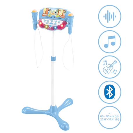 Microphone bluey sur pied ajustable lumineux avec enceinte, 2 micros et effets vocaux, enceinte bluetooth Bleu 2 - vertbaudet enfant 