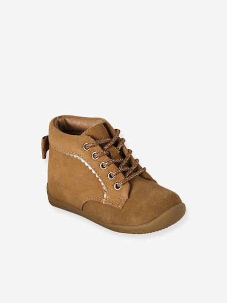 Chaussures premiers pas bébé lacets beige irisé+camel+MARRON CLAIR UNI 11 - vertbaudet enfant 