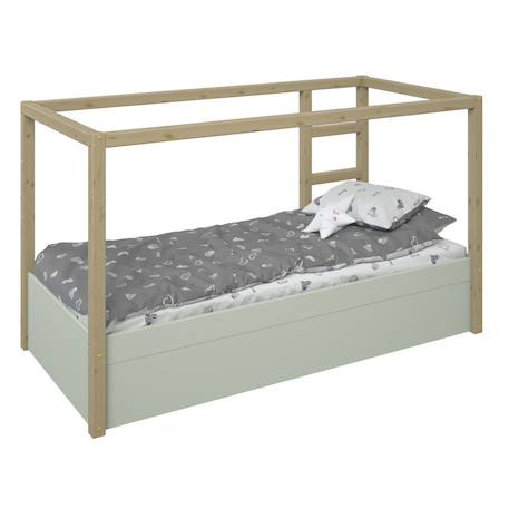 Lit mi-hauteur réversible pin massif  charlie Blanc+Vert-bois 12 - vertbaudet enfant 