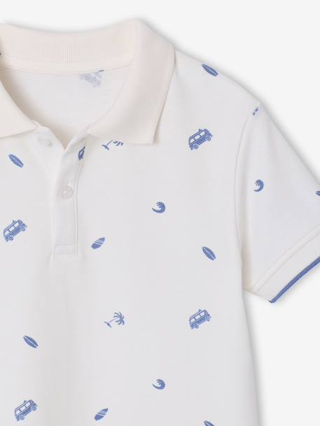Polo garçon imprimé manches courtes écru+kaki 3 - vertbaudet enfant 