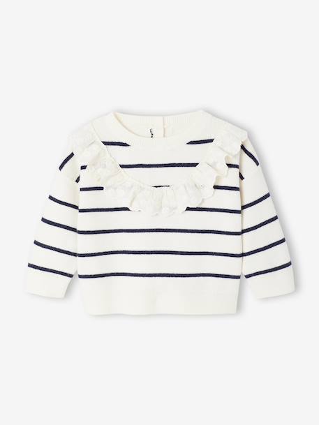 Pull marinière bébé fille détail volanté rayé marine 1 - vertbaudet enfant 