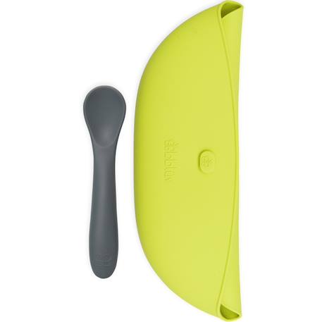 Ensemble 2 bavoirs et cuillère en silicone Jaune, gris 6 - vertbaudet enfant 