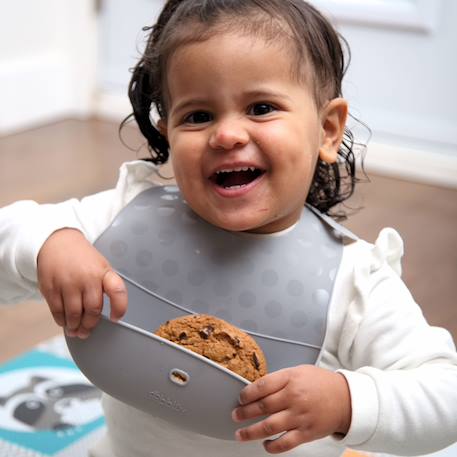 Ensemble 2 bavoirs et cuillère en silicone Jaune, gris 2 - vertbaudet enfant 