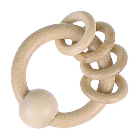 Hochet bois 4 anneaux bois nature cire d'abeille Beige 2 - vertbaudet enfant 