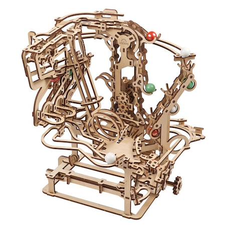 Circuit à billes avec palan à chaîne – Maquette mécanique en bois à construire, puzzle 3D avec ascenseur et pistes modulables Brown 2 - vertbaudet enfant 
