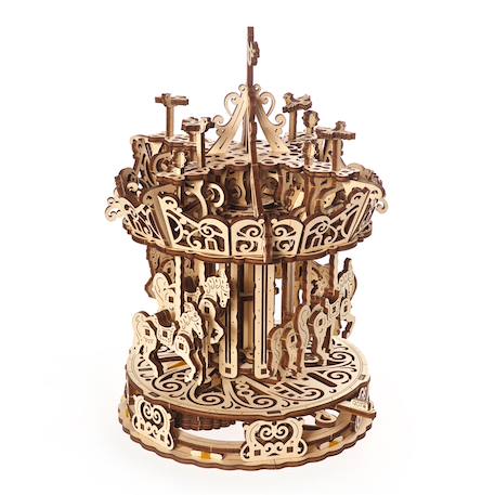 Manège – Maquette en bois à construire, puzzle 3D mécanique à mouvement rotatif Brown 1 - vertbaudet enfant 