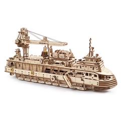 Bateau de recherche en bois à construire – maquette mécanique 3D avec moteur à élastique  - vertbaudet enfant