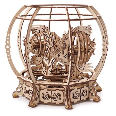 Aquarium mécanique – Maquette en bois à construire, puzzle 3D à ressort avec poissons animés Brown 1 - vertbaudet enfant 