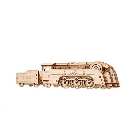 Mini locomotive en bois à construire – maquette mécanique 3D avec tender et moteur à élastique Brown 2 - vertbaudet enfant 