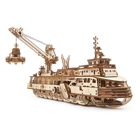 Bateau de recherche en bois à construire – maquette mécanique 3D avec moteur à élastique Brown 4 - vertbaudet enfant 