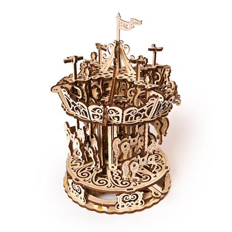 Manège – Maquette en bois à construire, puzzle 3D mécanique à mouvement rotatif Brown 4 - vertbaudet enfant 