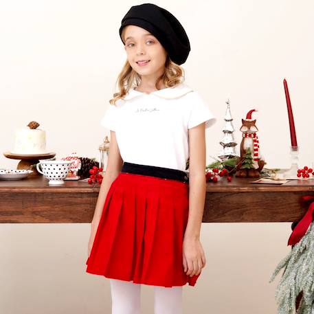 Ensemble jupe plissée velours  + t-shirt   london Rouge blanc 2 - vertbaudet enfant 
