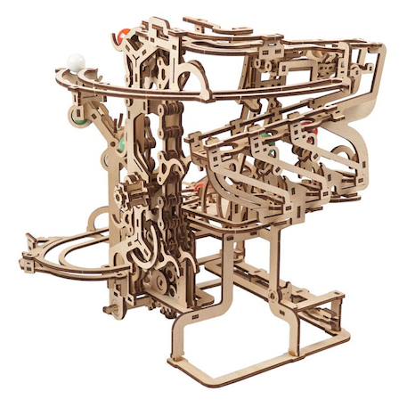 Circuit à billes avec palan à chaîne – Maquette mécanique en bois à construire, puzzle 3D avec ascenseur et pistes modulables Brown 4 - vertbaudet enfant 