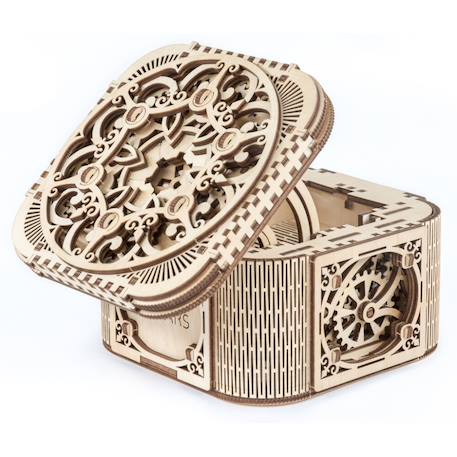 Coffre au trésor en bois à construire – boîte mécanique 3D avec clé et compartiment secret Brown 2 - vertbaudet enfant 