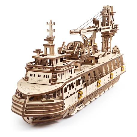 Bateau de recherche en bois à construire – maquette mécanique 3D avec moteur à élastique Brown 2 - vertbaudet enfant 