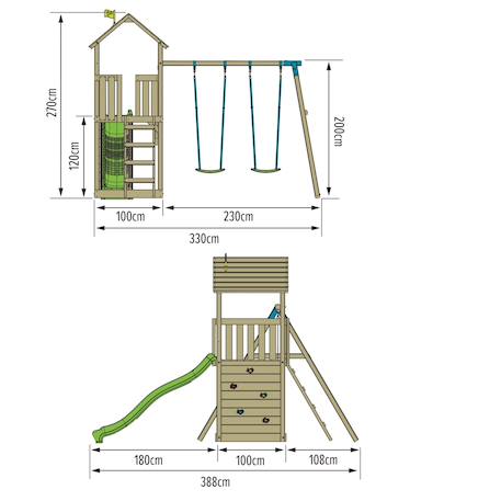 Aire de jeux plateforme toboggan olivète bois fsc® Marron - bleu - vert 3 - vertbaudet enfant 