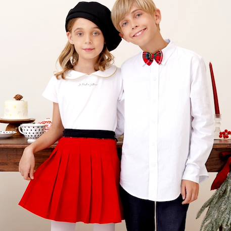 Ensemble jupe plissée velours  + t-shirt   london Rouge blanc 5 - vertbaudet enfant 