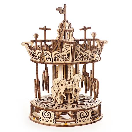 Manège – Maquette en bois à construire, puzzle 3D mécanique à mouvement rotatif Brown 2 - vertbaudet enfant 