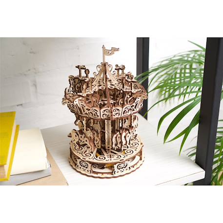 Manège – Maquette en bois à construire, puzzle 3D mécanique à mouvement rotatif Brown 6 - vertbaudet enfant 